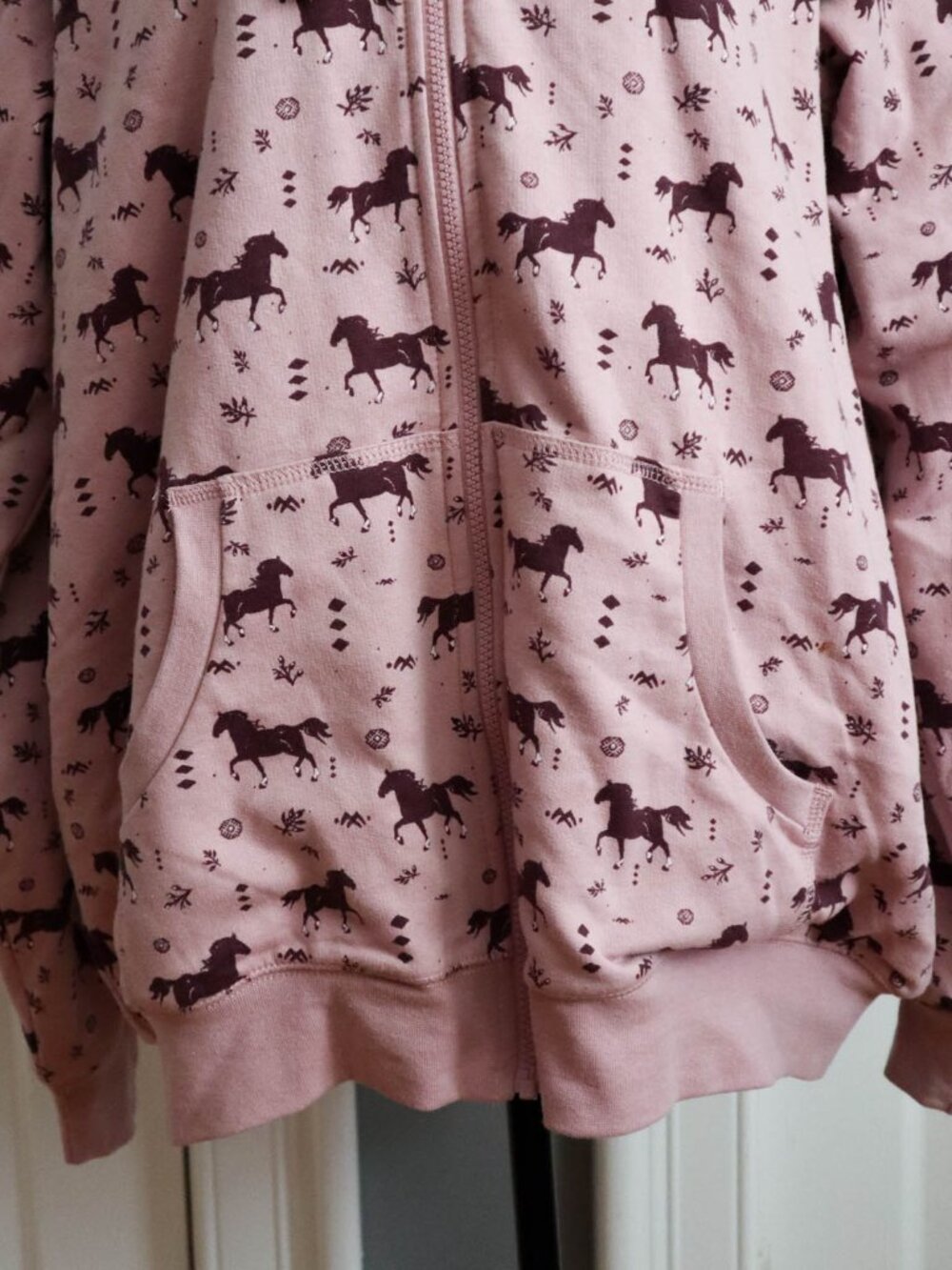 Blue Mountain Full Zip Fleece Lined Hoodie Sweatshirt Pink Horse Pattern Sz 2x - Picture 3 of 10